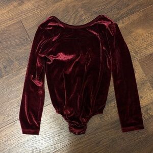 Velvet Long Sleeve Bodysuit - Burgundy